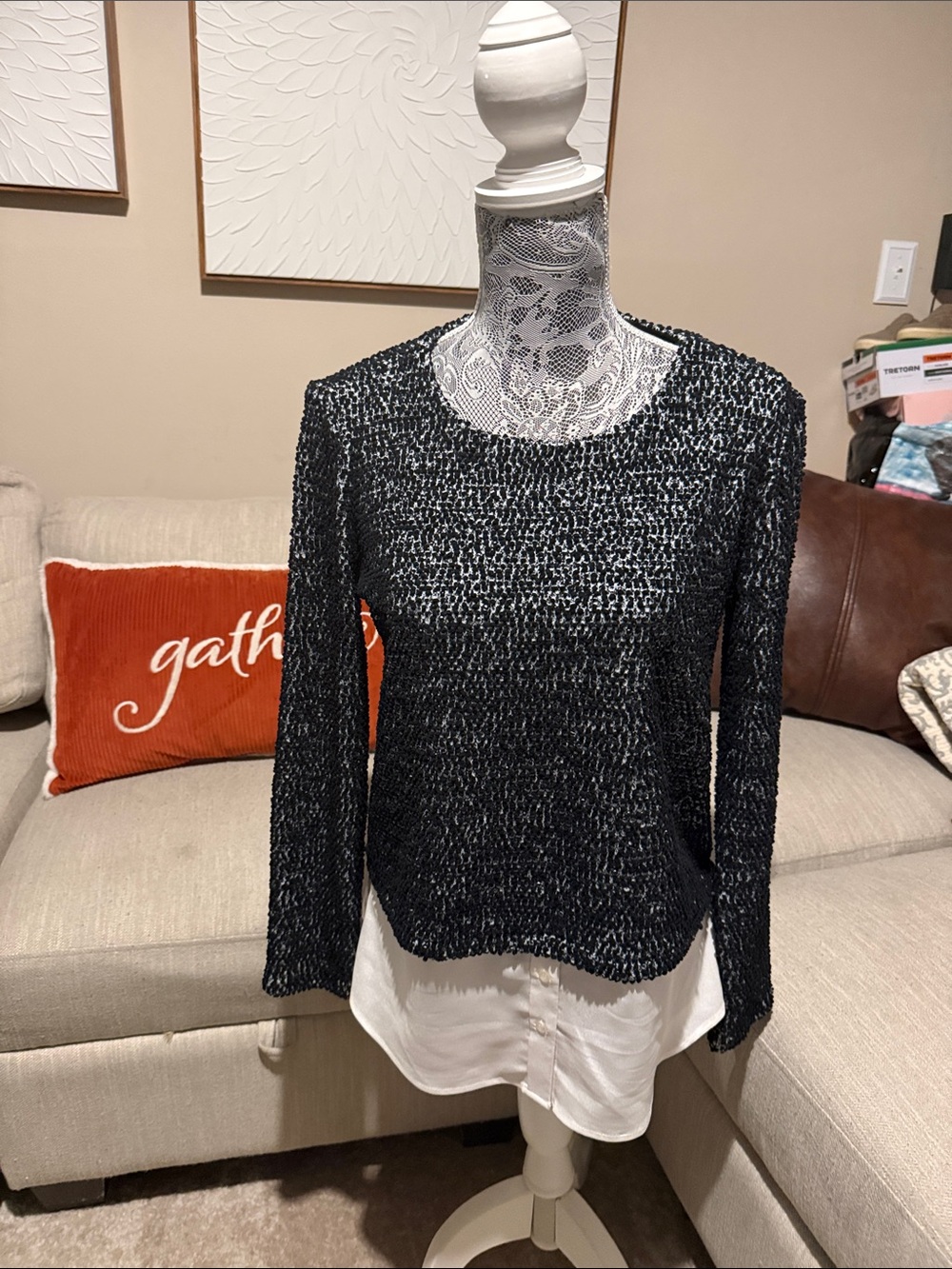 Calvin Klein Black Crewneck Layered-Look Sweater